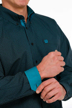 Load image into Gallery viewer, MEN&#39;S GEOMETRIC BUTTON-DOWN WESTERN SHIRT - BLACK / TEAL
