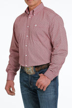 Load image into Gallery viewer, MEN&#39;S GEOMETRIC PRINT BUTTON-DOWN WESTERN SHIRT - BURGUNDY / WHITE

