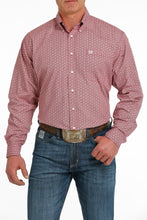 Load image into Gallery viewer, MEN&#39;S GEOMETRIC PRINT BUTTON-DOWN WESTERN SHIRT - BURGUNDY / WHITE
