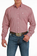 MEN'S GEOMETRIC PRINT BUTTON-DOWN WESTERN SHIRT - BURGUNDY / WHITE