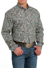 Load image into Gallery viewer, MEN&#39;S PAISLEY PRINT BUTTON-DOWN WESTERN SHIRT - WHITE / BROWN / BLUE / GREEN
