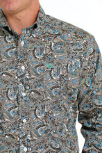 Load image into Gallery viewer, MEN&#39;S PAISLEY PRINT BUTTON-DOWN WESTERN SHIRT - WHITE / BROWN / BLUE / GREEN
