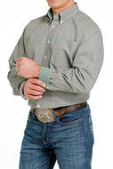 MEN'S PLAID BUTTON-DOWN WESTERN SHIRT - BROWN / GREEN
