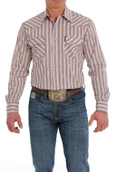 MEN'S MODERN FIT BUTTON-DOWN WESTERN SHIRT - WHITE / BURGUNDY