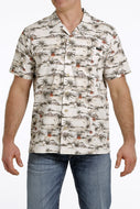 MEN'S TROPICAL PRINT SHORT SLEEVE CAMP SHIRT - CREAM