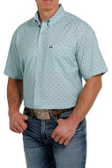 MEN'S DIAMOND PRINT SHORT SLEEVE ARENAFLEX BUTTON-DOWN SHIRT - LIGHT BLUE