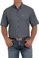 MEN'S GEOMETRIC SHORT SLEEVE ARENAFLEX BUTTON-DOWN SHIRT - BLACK