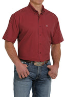 MEN'S DIAMOND PRINT SHORT SLEEVE ARENAFLEX BUTTON-DOWN SHIRT - BURGUNDY