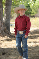 BOYS GEOMETRIC PRINT BUTTON-DOWN WESTERN SHIRT - BURGUNDY