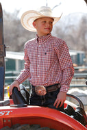 BOYS MATCH DAD PLAID BUTTON-DOWN WESTERN SHIRT - PINK