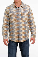 MEN'S AZTEC PRINTED POLAR FLEECE SHIRT JACKET - CREAM