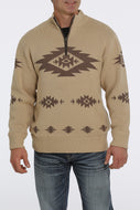 MEN'S 1/4 ZIP AZTEC PRINT PULLOVER SWEATER - KHAKI