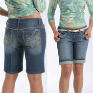 CRUEL GIRL Women's KAYLA Blue Jean Bermuda Stretch Denim Shorts